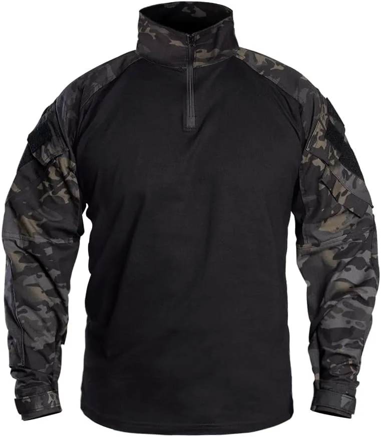 IDOGEAR SPORTS G3 Combat Shirts Mens Tactical Shirt with Elbow Pads 1/4 Zipper Collar Long Sleeves Top Military Clothing