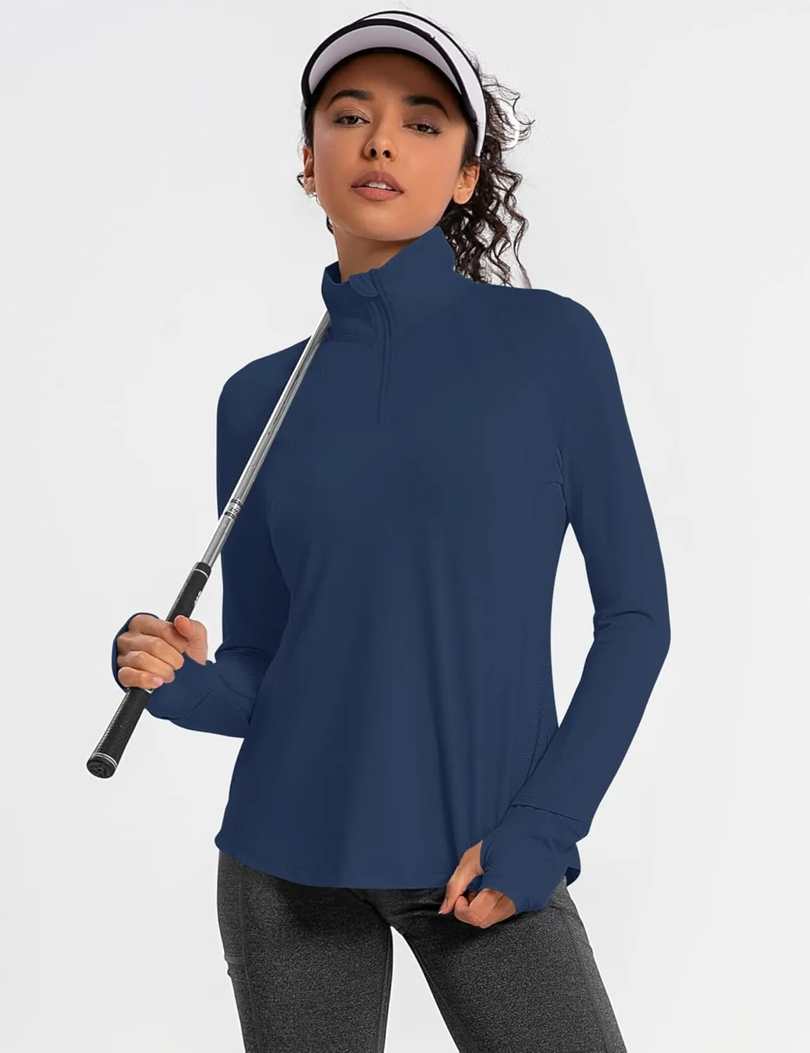 IECCP Womens Long Sleeve Shirts Sun Protection Quarter Zip Pullover Summer Quick Dry Athletic Hiking Running Workout Tops