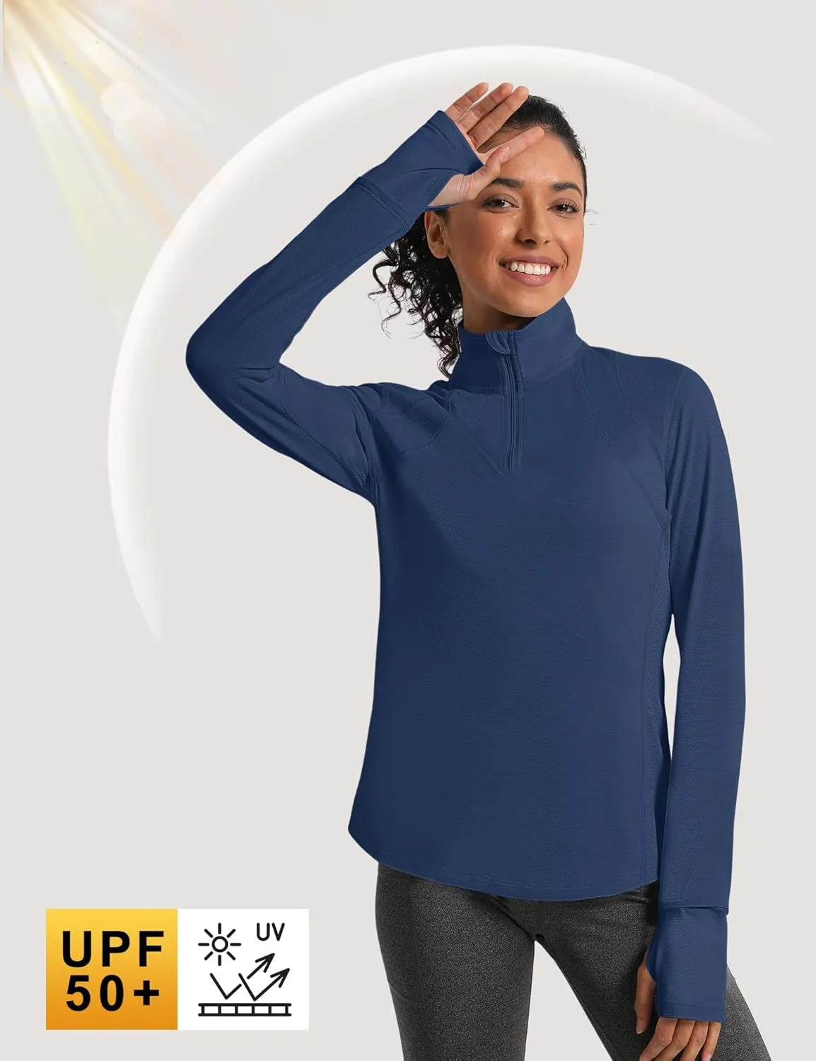 IECCP Womens Long Sleeve Shirts Sun Protection Quarter Zip Pullover Summer Quick Dry Athletic Hiking Running Workout Tops
