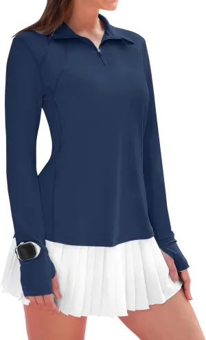 IECCP Womens Long Sleeve Shirts Sun Protection Quarter Zip Pullover Summer Quick Dry Athletic Hiking Running Workout Tops