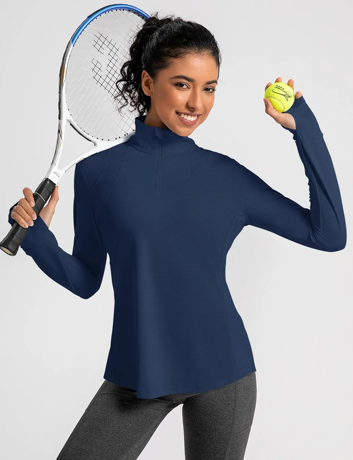 IECCP Womens Long Sleeve Shirts Sun Protection Quarter Zip Pullover Summer Quick Dry Athletic Hiking Running Workout Tops