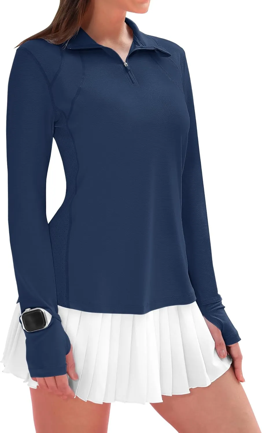 IECCP Womens Long Sleeve Shirts Sun Protection Quarter Zip Pullover Summer Quick Dry Athletic Hiking Running Workout Tops