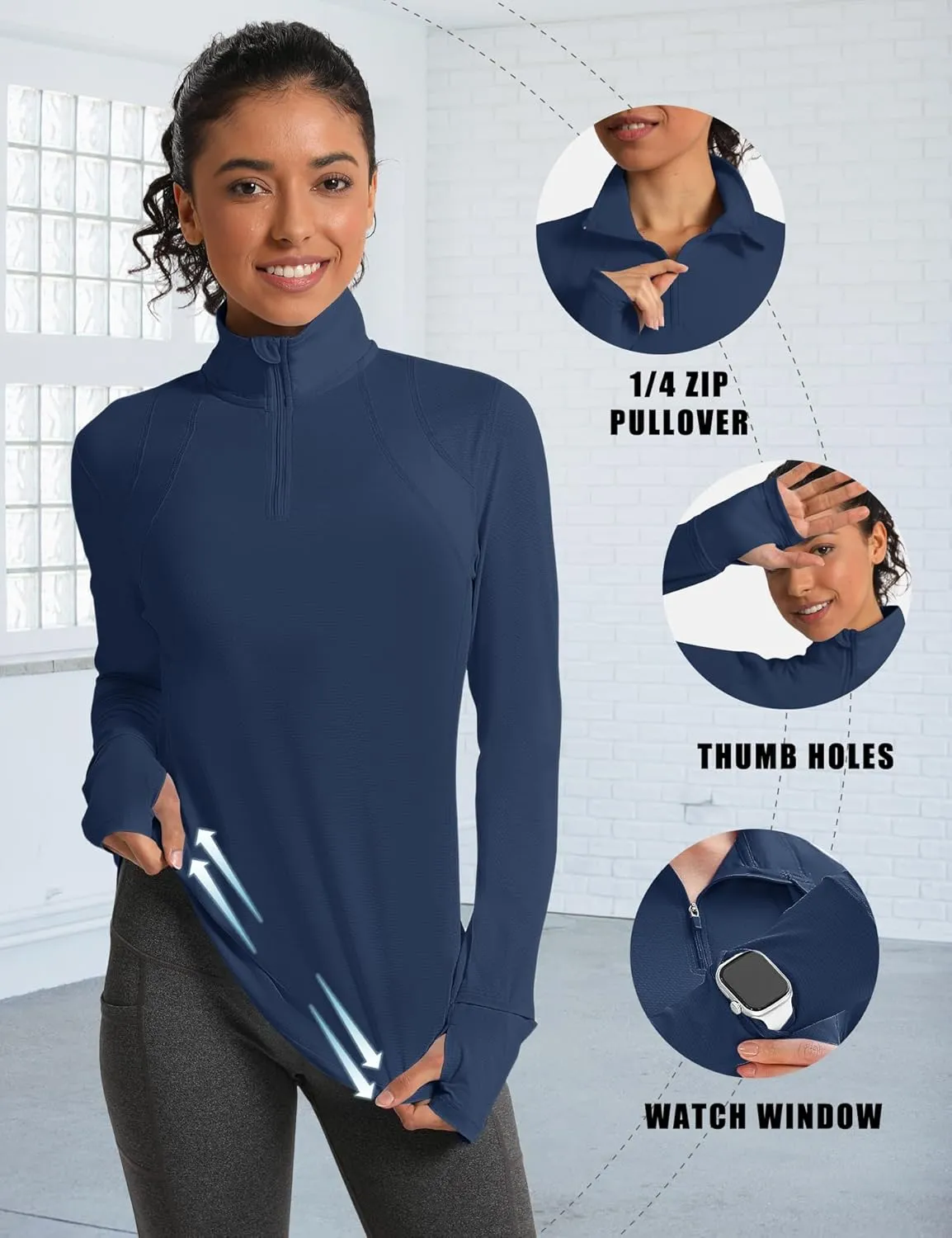 IECCP Womens Long Sleeve Shirts Sun Protection Quarter Zip Pullover Summer Quick Dry Athletic Hiking Running Workout Tops