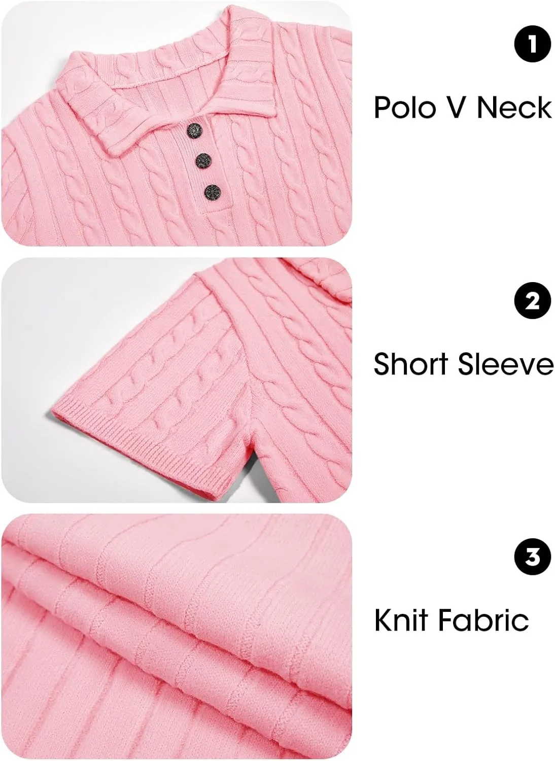Imily Bela Womens Short Sleeve Sweater Business Casual Polo V Neck Shirts Lightweight Cable Knit Pullover Summer Tops
