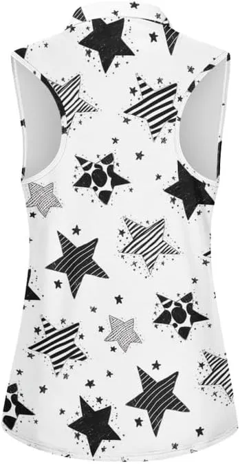 Irisjudy Leopard Print Women Golf Polo Shirts Boho Skull Floral Sleeveless Golf Tank Tops Moisture Wicking Tennis Polo Shirt