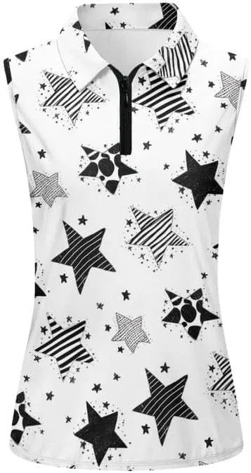Irisjudy Leopard Print Women Golf Polo Shirts Boho Skull Floral Sleeveless Golf Tank Tops Moisture Wicking Tennis Polo Shirt