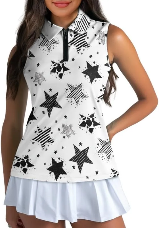 Irisjudy Leopard Print Women Golf Polo Shirts Boho Skull Floral Sleeveless Golf Tank Tops Moisture Wicking Tennis Polo Shirt