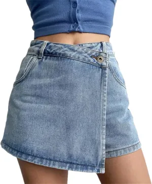 Irregular Denim Skirt for Women Vintage High-Waisted Slim A-Line Jeans Short Skirt