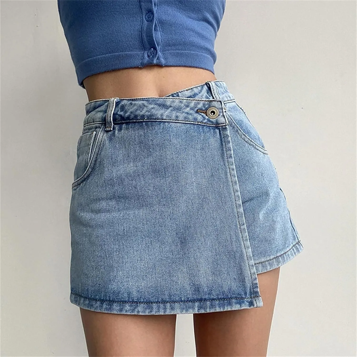 Irregular Denim Skirt for Women Vintage High-Waisted Slim A-Line Jeans Short Skirt