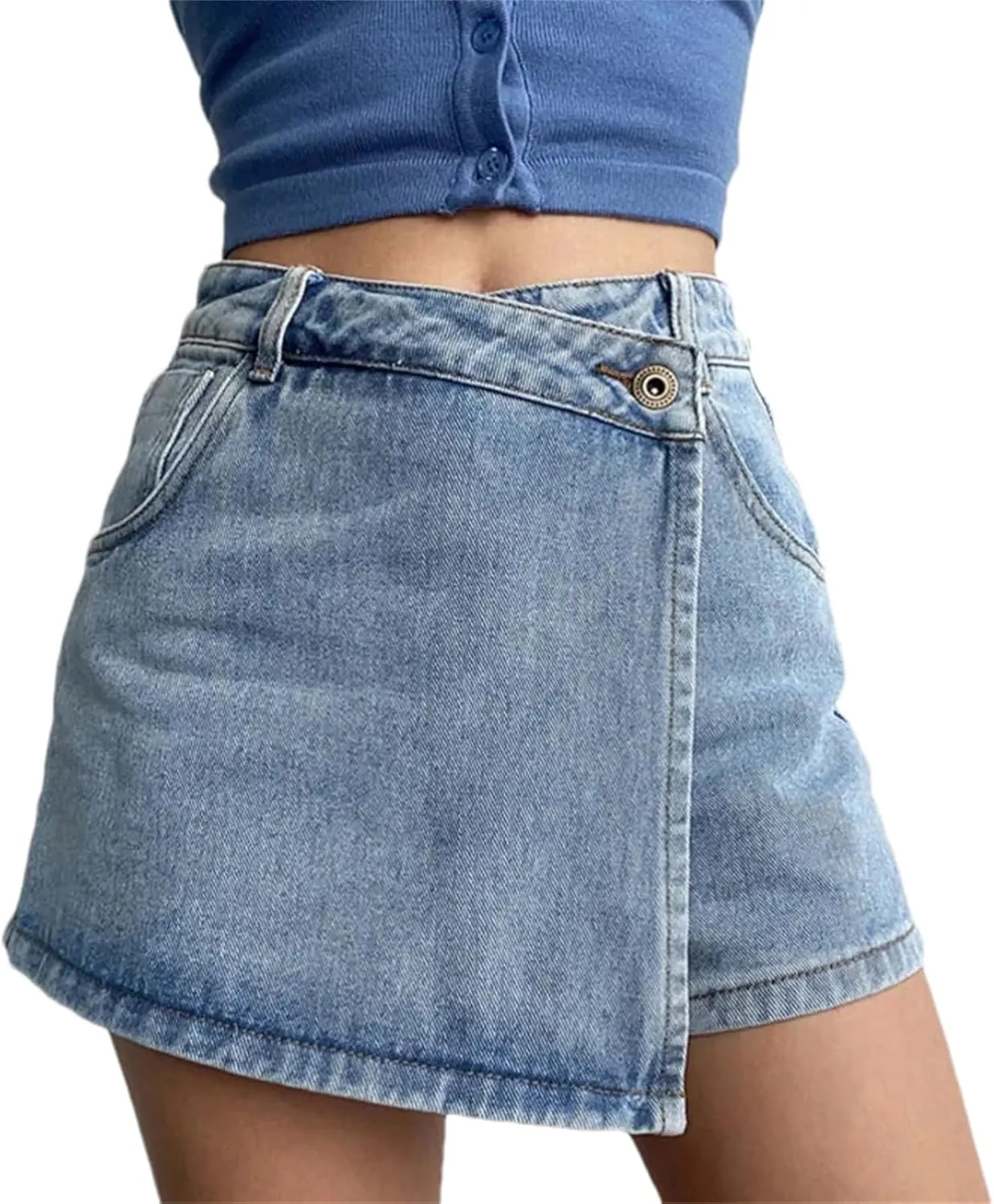 Irregular Denim Skirt for Women Vintage High-Waisted Slim A-Line Jeans Short Skirt