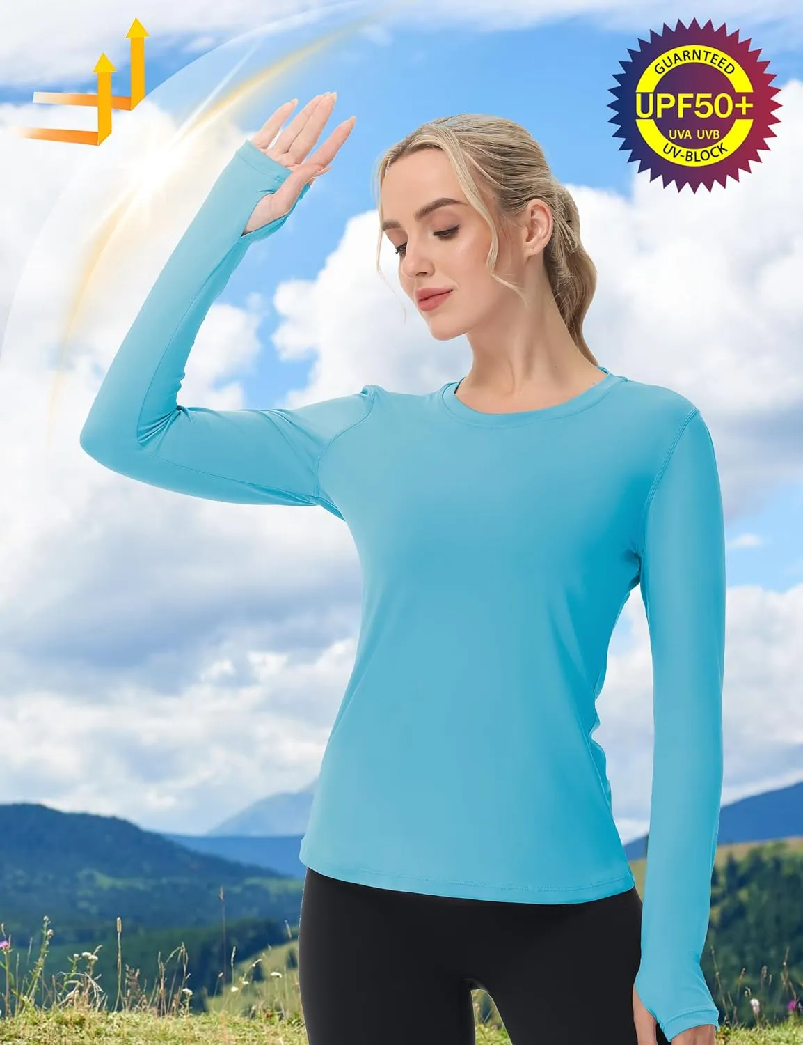 isnowood Women's Sun Protection Long Sleeve Shirts, UPF 50  UV Rash Guard Swim Clothing, Workout Hiking Running Athletic Tops