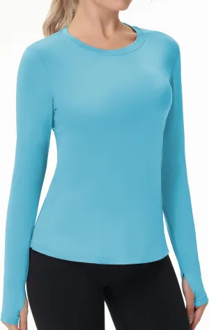 isnowood Women's Sun Protection Long Sleeve Shirts, UPF 50  UV Rash Guard Swim Clothing, Workout Hiking Running Athletic Tops