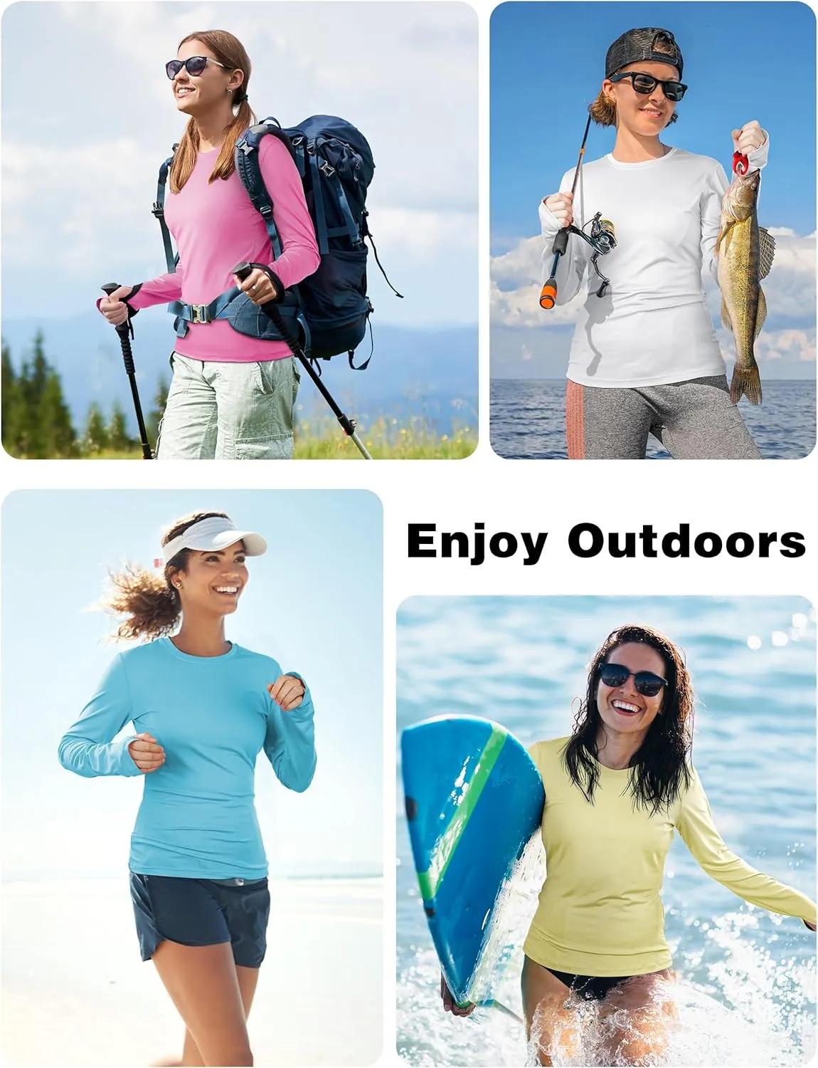isnowood Women's Sun Protection Long Sleeve Shirts, UPF 50  UV Rash Guard Swim Clothing, Workout Hiking Running Athletic Tops