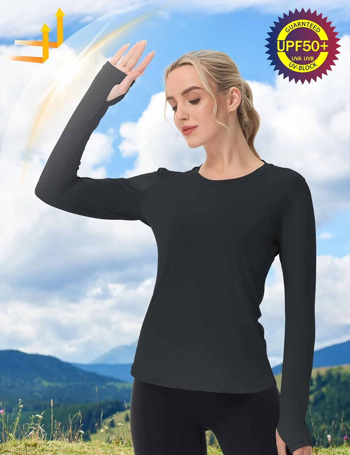 isnowood Women's Sun Protection Long Sleeve Shirts, UPF 50  UV Rash Guard Swim Clothing, Workout Hiking Running Athletic Tops