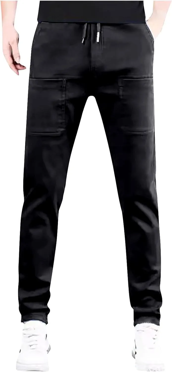 Joggers for Men Khaki Pants Mens Solid Color Straight Trend Slim Fit Workout Running Comfy Casual Elastic Waist Pants