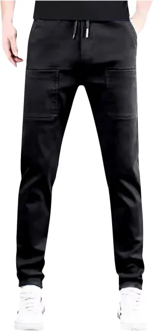 Joggers for Men Khaki Pants Mens Solid Color Straight Trend Slim Fit Workout Running Comfy Casual Elastic Waist Pants