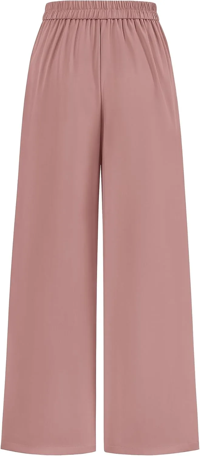 KIRUNDO Wide Leg Dress Pants for Women High Waisted Office Work Trousers Business Casual Slacks Button Flowy Palazzo Pant