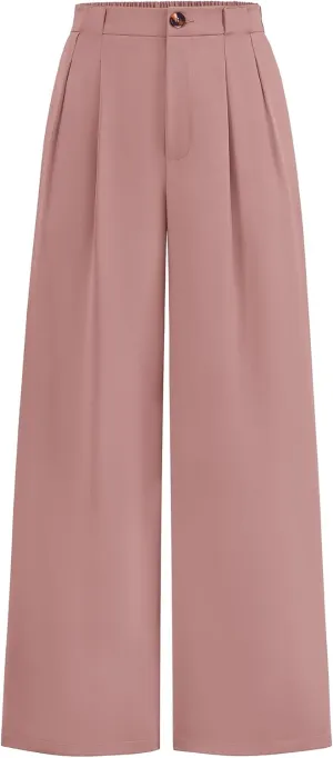 KIRUNDO Wide Leg Dress Pants for Women High Waisted Office Work Trousers Business Casual Slacks Button Flowy Palazzo Pant