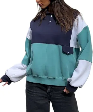 KMBANGI Women Color Block Oversized Sweatshirt Multicolored Long Sleeve 90s Pullover Vintage Loose Hoodies Fall Clothes