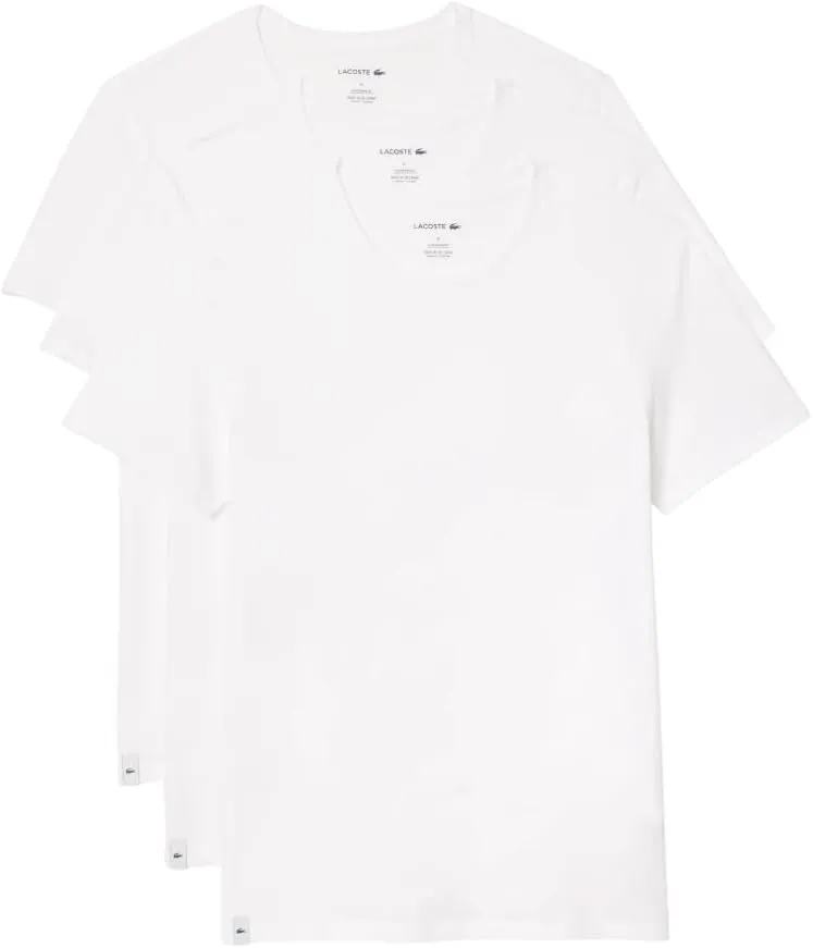 Lacoste Men's 100% Cotton Regular Fit Crew Neck Undershirt, 3-Pack
