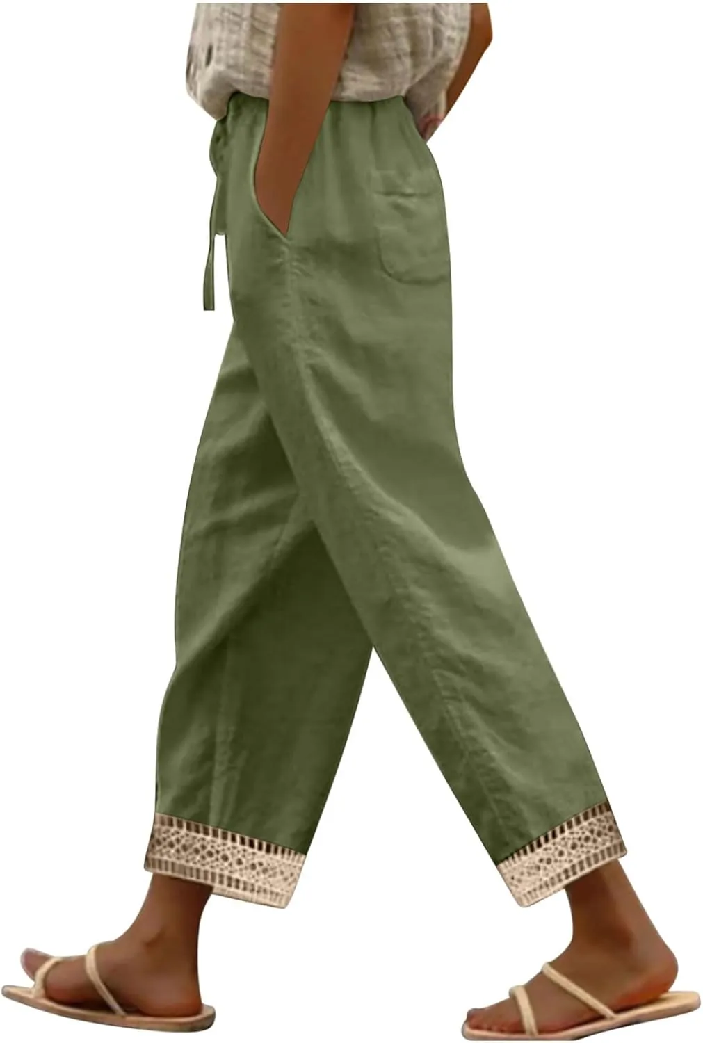 Lastesso Linen Pants Women Casual High Waist Cotton Summer Comfy Slacks Lightweight Vacation Hawaii Trousers with Pockets