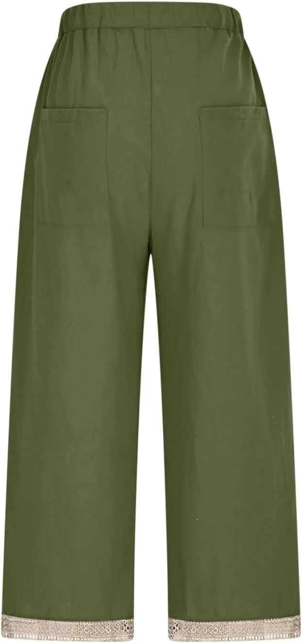 Lastesso Linen Pants Women Casual High Waist Cotton Summer Comfy Slacks Lightweight Vacation Hawaii Trousers with Pockets