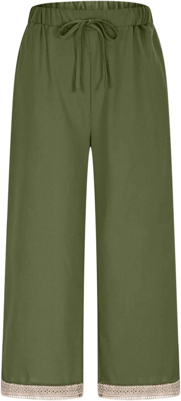 Lastesso Linen Pants Women Casual High Waist Cotton Summer Comfy Slacks Lightweight Vacation Hawaii Trousers with Pockets