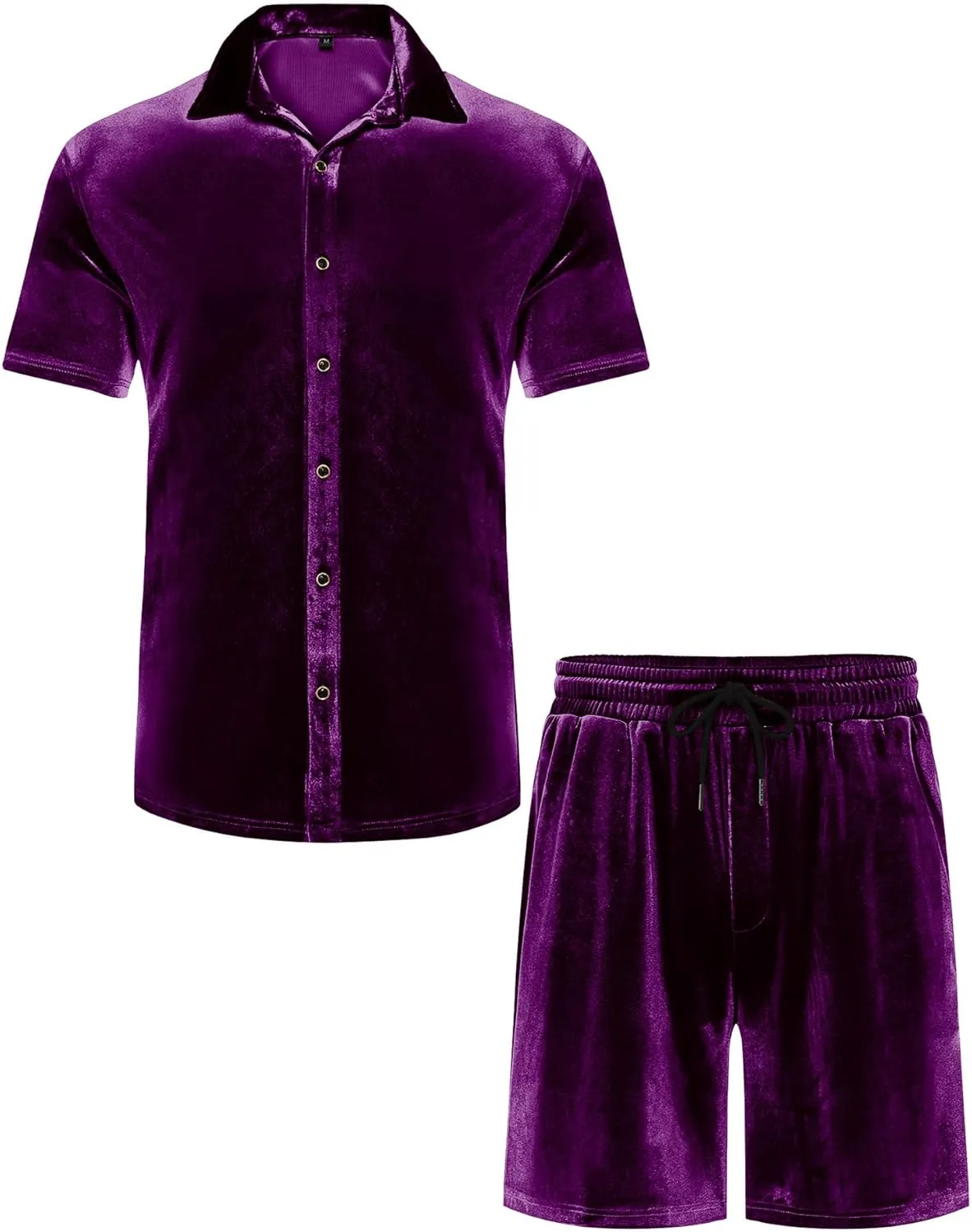 LecGee Men Summer Casual Short Sets Velvet Short Sleeve Button Down Shirt Elastic Waist Shorts 2 Piece Outfits Tracksuit
