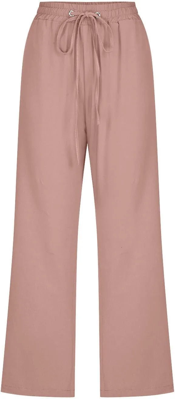 Linen Capris Pants for Women Casual Summer Cotton Linen Pants Drawstring Straight Leg Beach Cropped Pants 2025