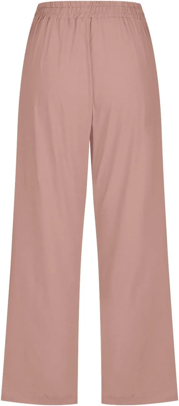 Linen Capris Pants for Women Casual Summer Cotton Linen Pants Drawstring Straight Leg Beach Cropped Pants 2025