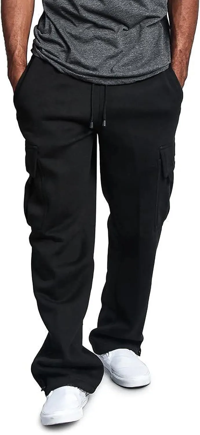Linen Pants for Men 2023 Fashion Drawstring Stretch Solid Cargo Trousers Multi Pockets Athletic-Fit Sweatpants