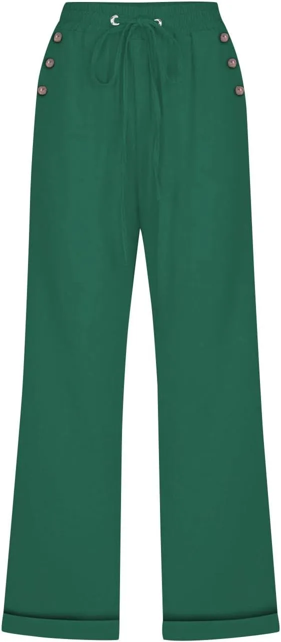 Linen Pants for Women 2025 Summer Casual Tie Knot Elastic High Waist Capri Pants Plus Size Wide Leg Lounge Capris