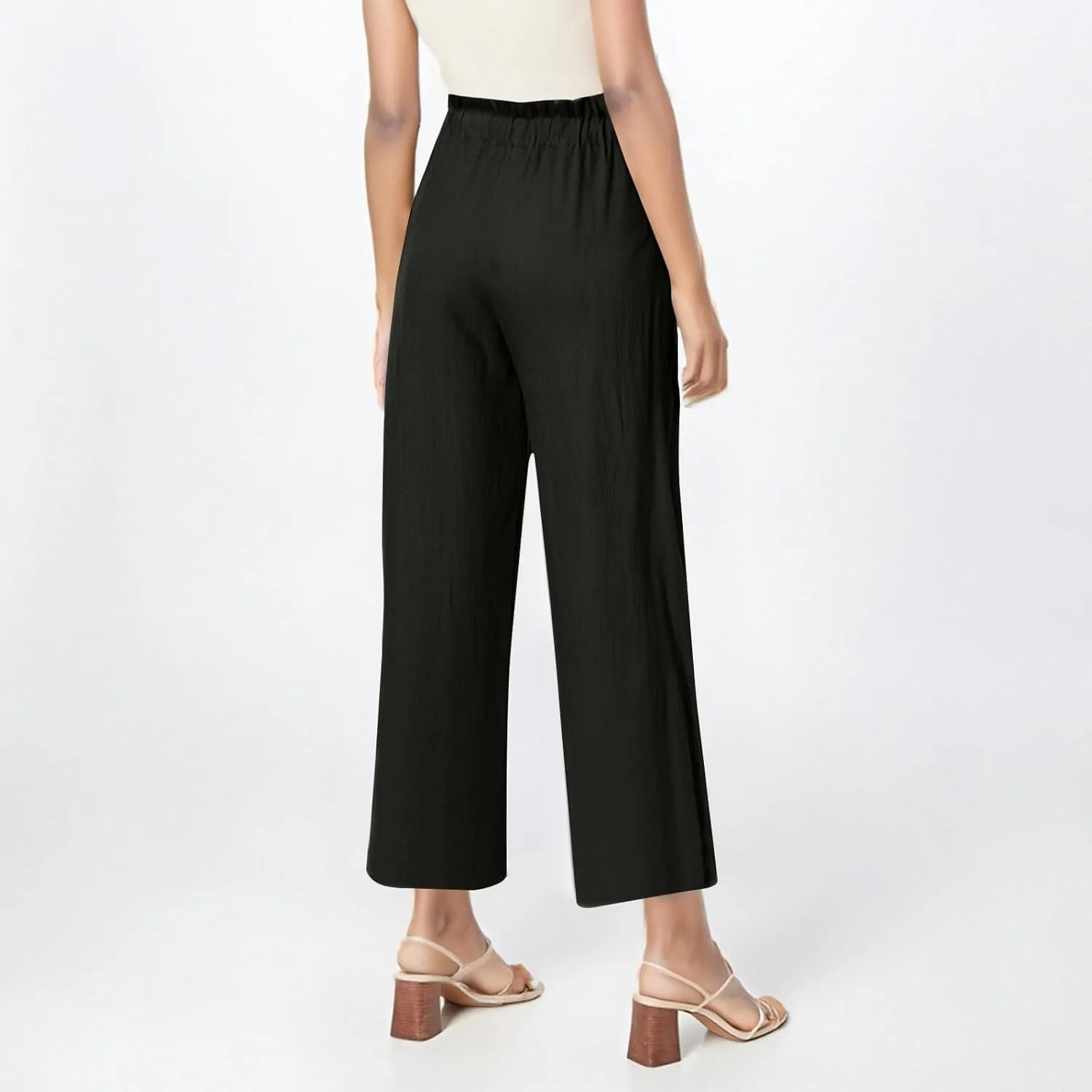 Linen Pants for Women 2025 Summer High Waist Elastic Straight Leg Lounge Palazzo Pant Lightweight Beach Trousers