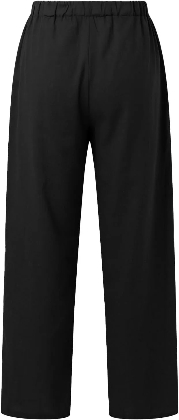 Linen Pants for Women 2025 Summmer Straight Leg Lounge Beach Pant High Waisted Elastic Drawstring with Pockets