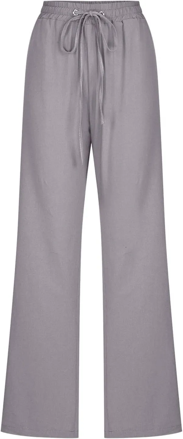 Linen Pants for Women 2025 Summmer Straight Leg Lounge Beach Pant High Waisted Elastic Drawstring with Pockets