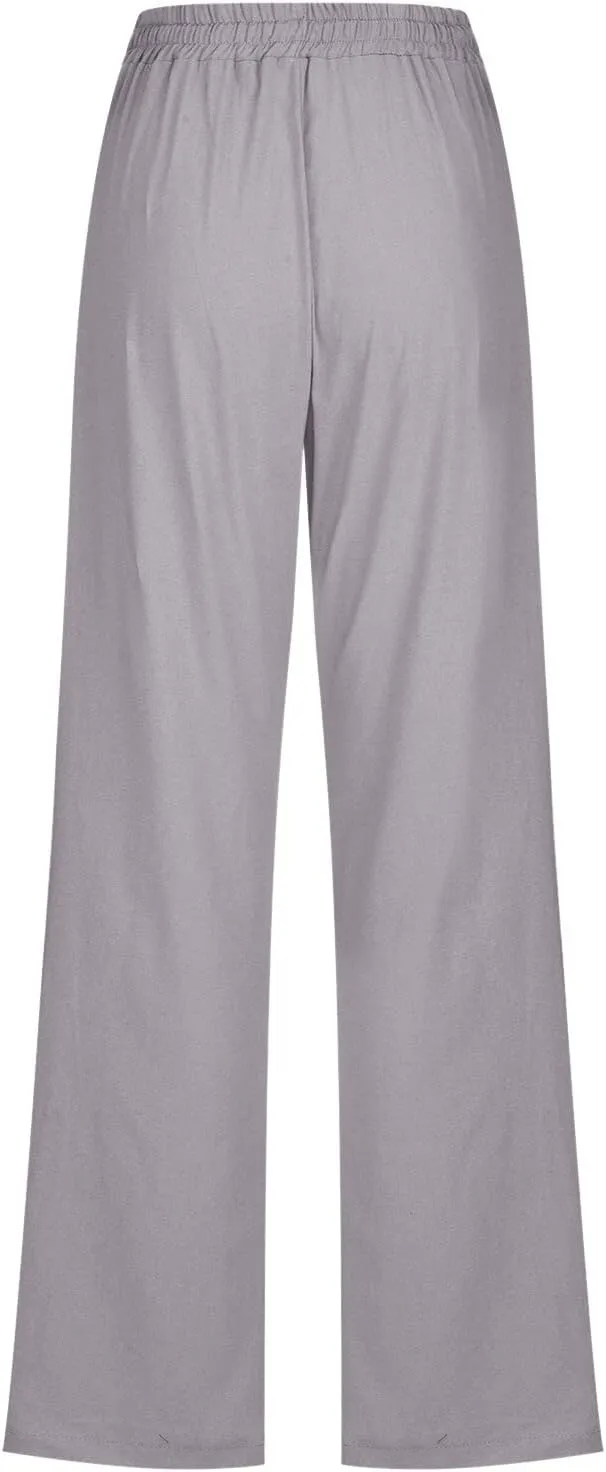 Linen Pants for Women 2025 Summmer Straight Leg Lounge Beach Pant High Waisted Elastic Drawstring with Pockets