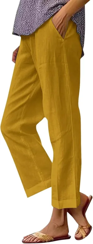 Linen Pants for Women Casual Loose High Waist Wide Leg Palazzo Pants 2025 Summer Boho Floral Flowy Beach Trousers