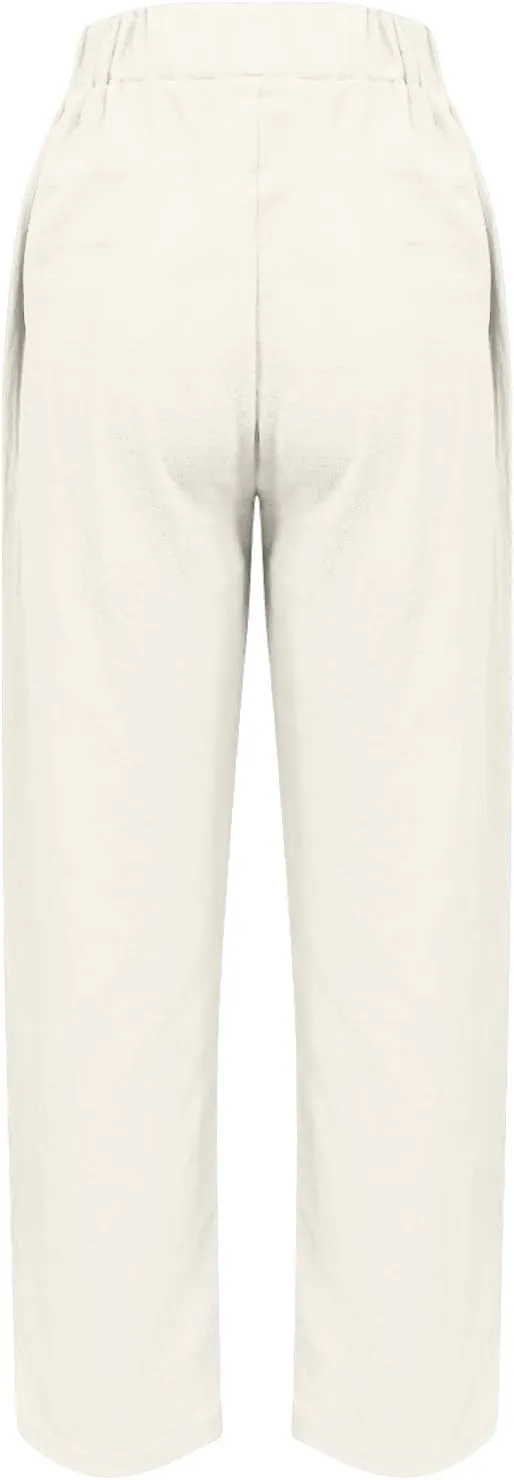Linen Pants for Women High Waist Pants Plus Drawstring Elastic Waist Pants Trousers with Pockets Summer Casual Pants