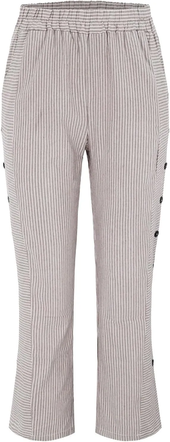 Linen Pants for Women Solid Cropped Side Elastic Waist Capris Straight Leg Summer Beach Casual Trousers with Pockets