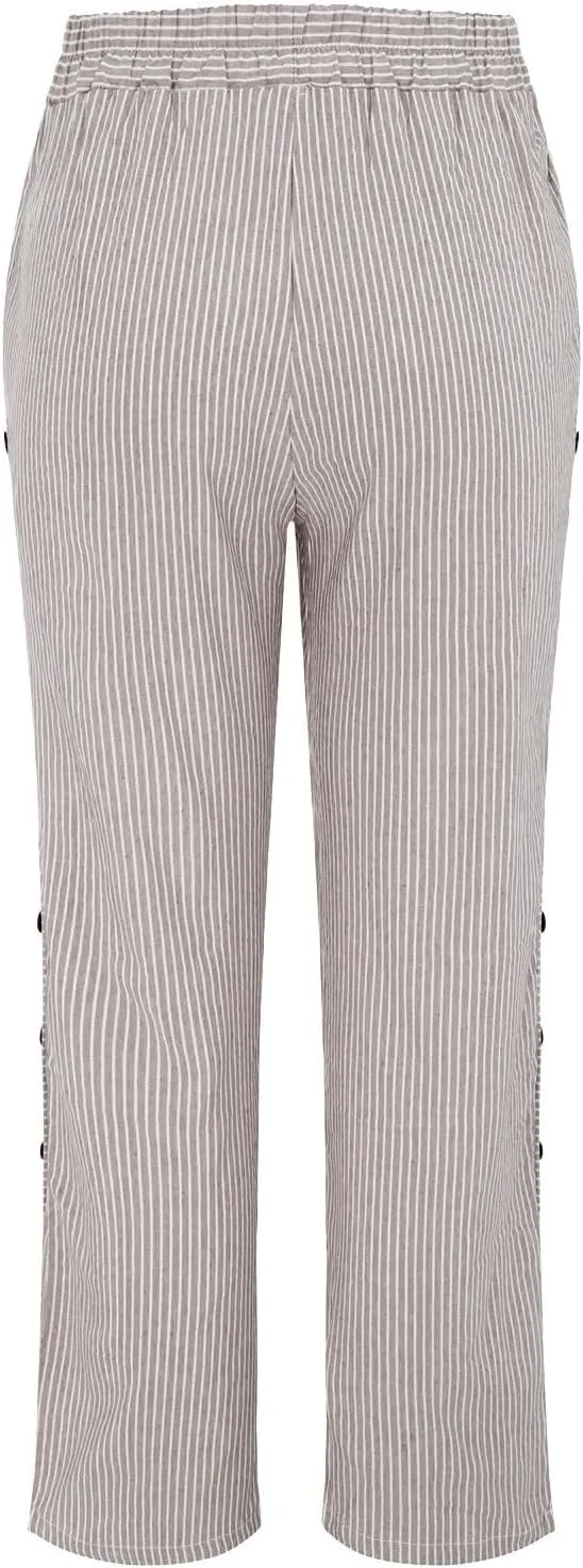 Linen Pants for Women Solid Cropped Side Elastic Waist Capris Straight Leg Summer Beach Casual Trousers with Pockets