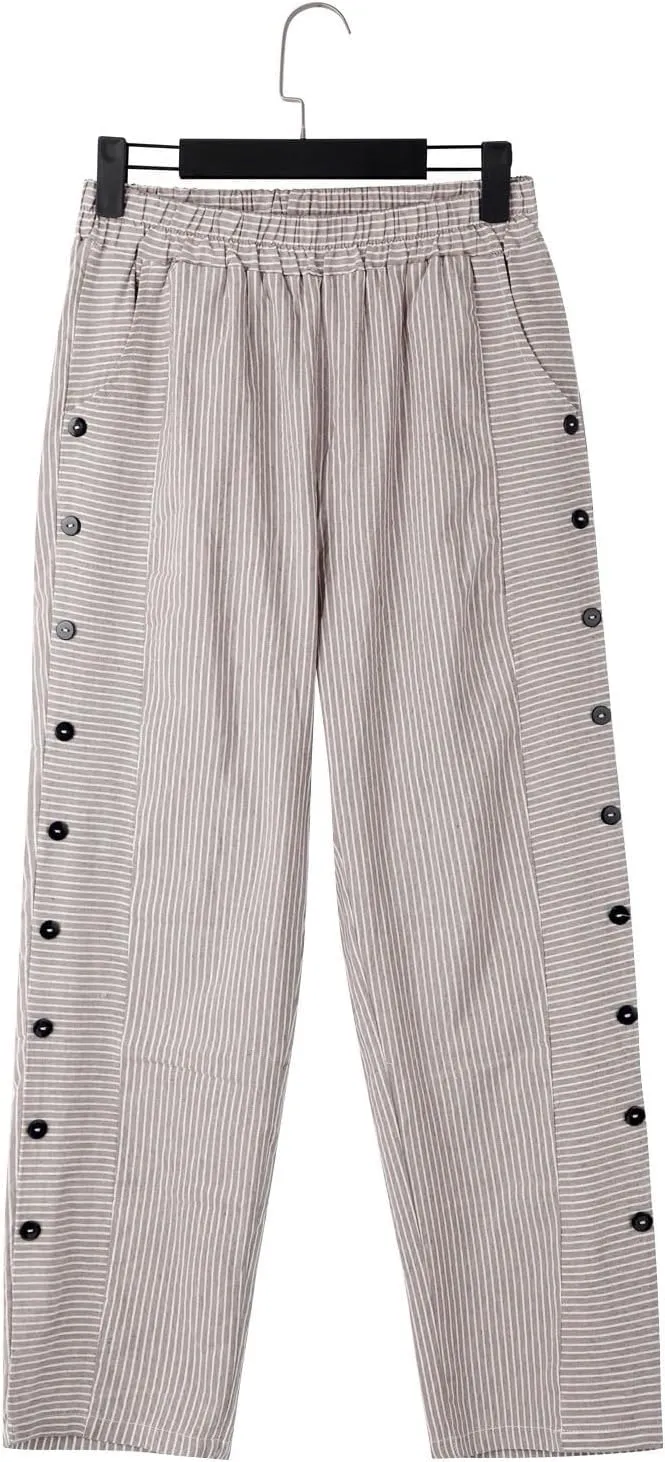Linen Pants for Women Solid Cropped Side Elastic Waist Capris Straight Leg Summer Beach Casual Trousers with Pockets