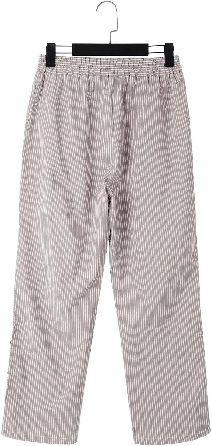 Linen Pants for Women Solid Cropped Side Elastic Waist Capris Straight Leg Summer Beach Casual Trousers with Pockets