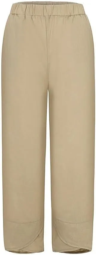 Linen Pants Wide Leg Trousers Trendy Lounge Pant Casual Elastic Waisted Linen Pants for Women Casual Work Pants