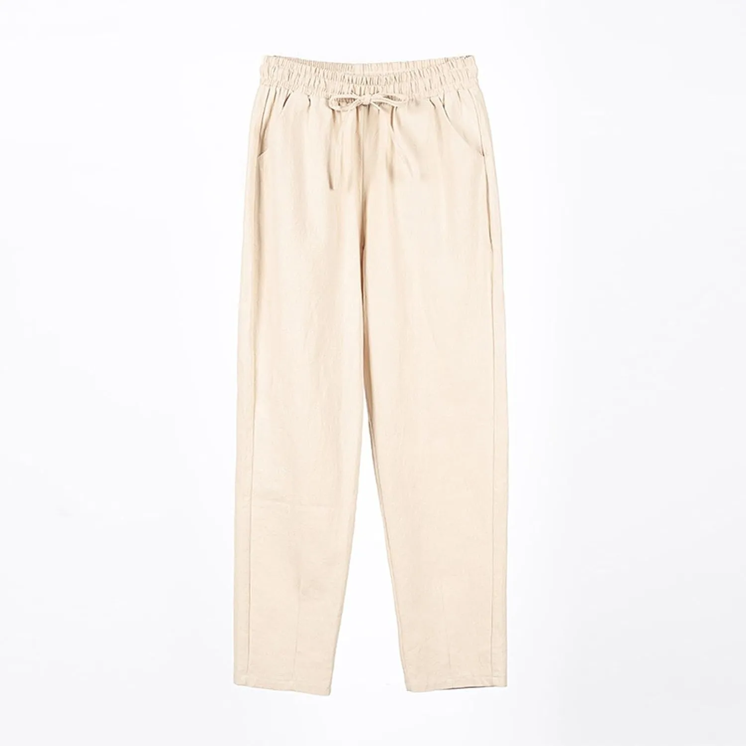 Linen Pants Women Summer Straight Leg Drawstring Palazzo Pants High Elastic Waist Trousers with Pockets