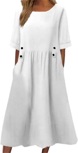 LOAIHA Womens Cotton Shirt Dress Summer Casual Loose Short Sleeve Button Down Beach Cover Up Shirts with Pockets