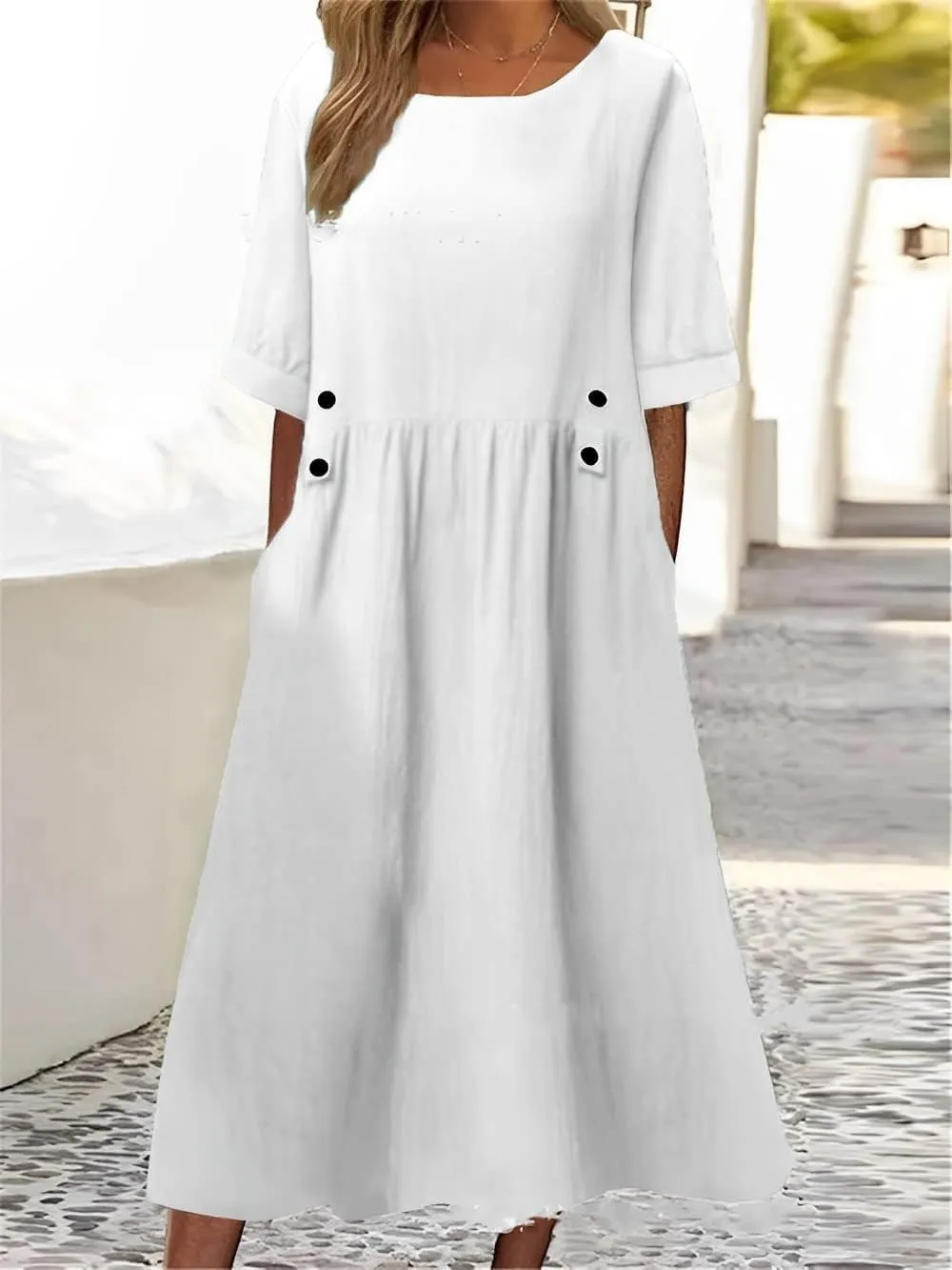 LOAIHA Womens Cotton Shirt Dress Summer Casual Loose Short Sleeve Button Down Beach Cover Up Shirts with Pockets