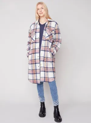 Longer Length Shirt Jacket With Pockets [Raspberry-C6288]