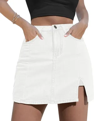 luvamia Skorts Skirts for Women Denim Mini Skirt Side Slit with High Waisted Jean Shorts Stretchy