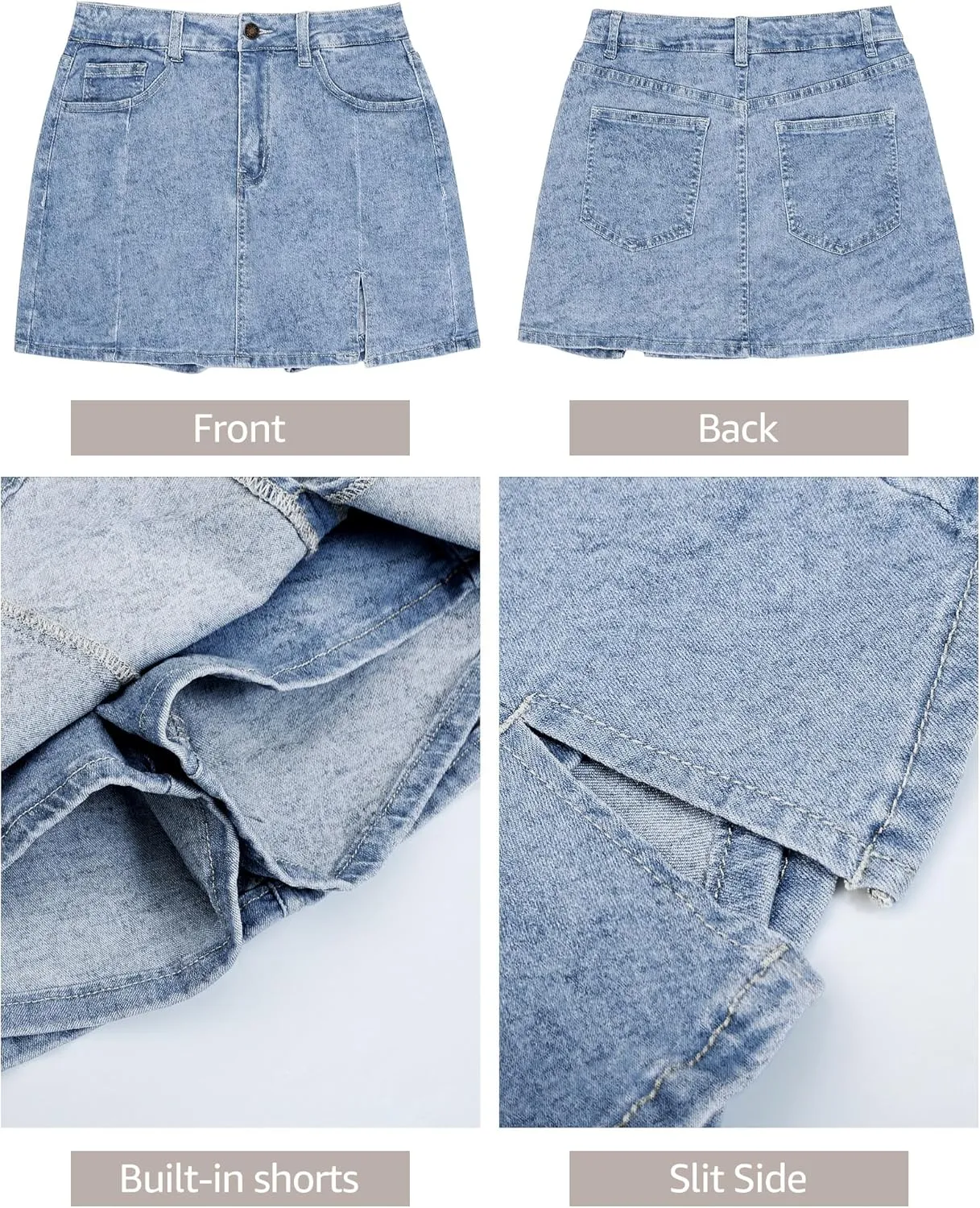 luvamia Skorts Skirts for Women Denim Mini Skirt Side Slit with High Waisted Jean Shorts Stretchy
