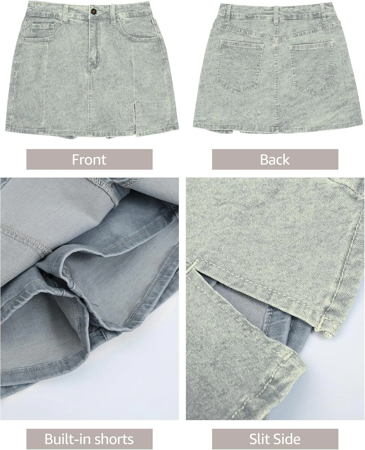 luvamia Skorts Skirts for Women Denim Mini Skirt Side Slit with High Waisted Jean Shorts Stretchy